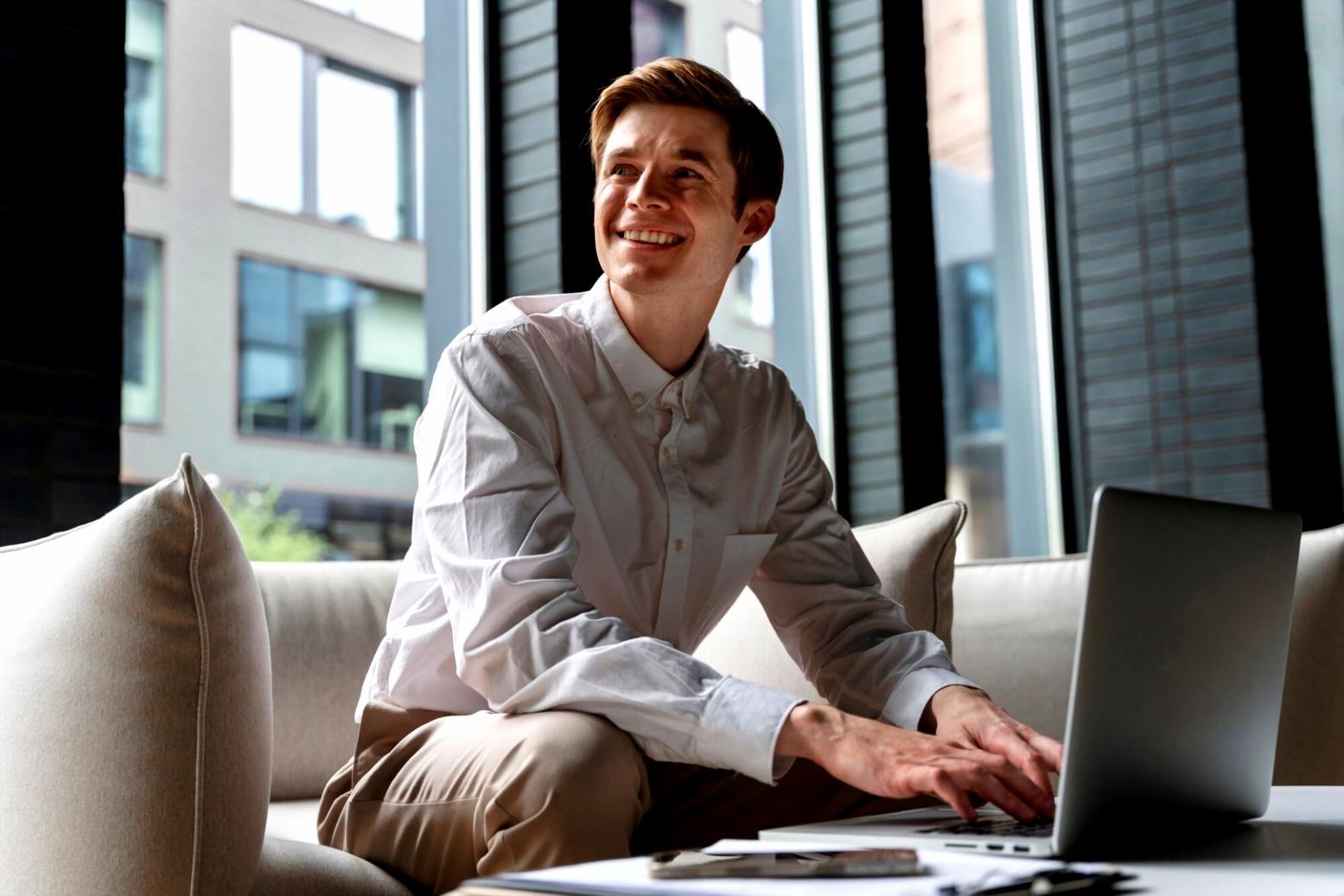 Business professionals analyzing financial data together